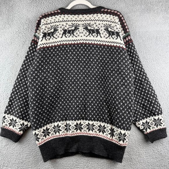 Dale of Norway Wool Cardigan Sweater Gray Red Elk Reindeer Knit Fair Isle L - Picture 3 of 11